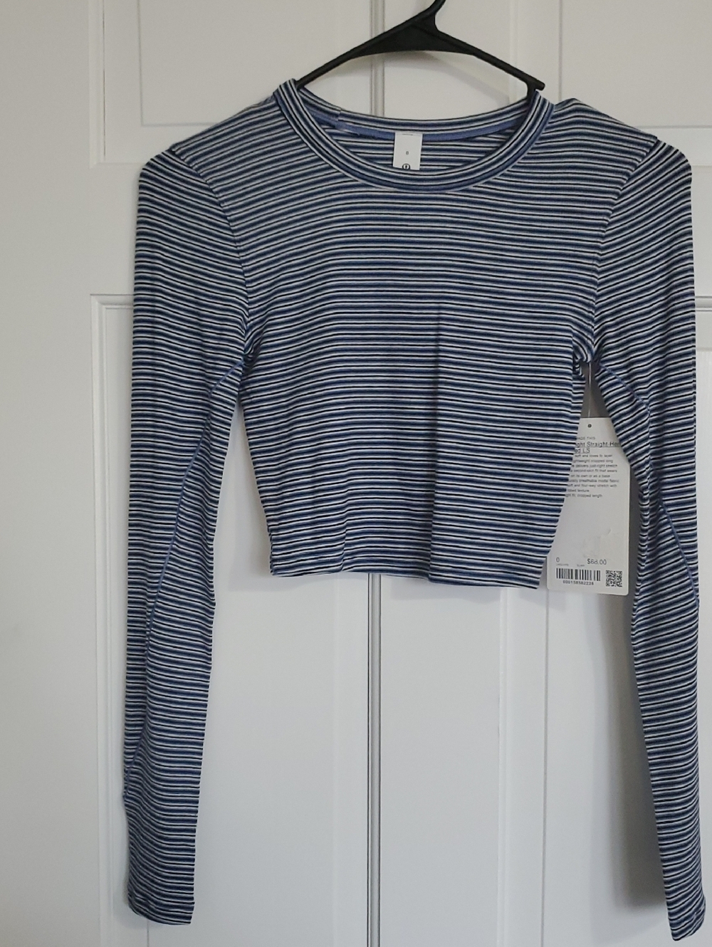 NWT lululemon Hold Tight Navy & White Striped Long-Sleeve Crop Top Sz 2